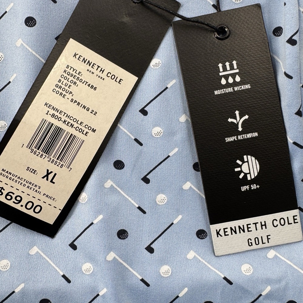 Kenneth Cole Mens XL Performance Golf Club Print Polo UPF +50 Moisture Wick NWT - Picture 9 of 11
